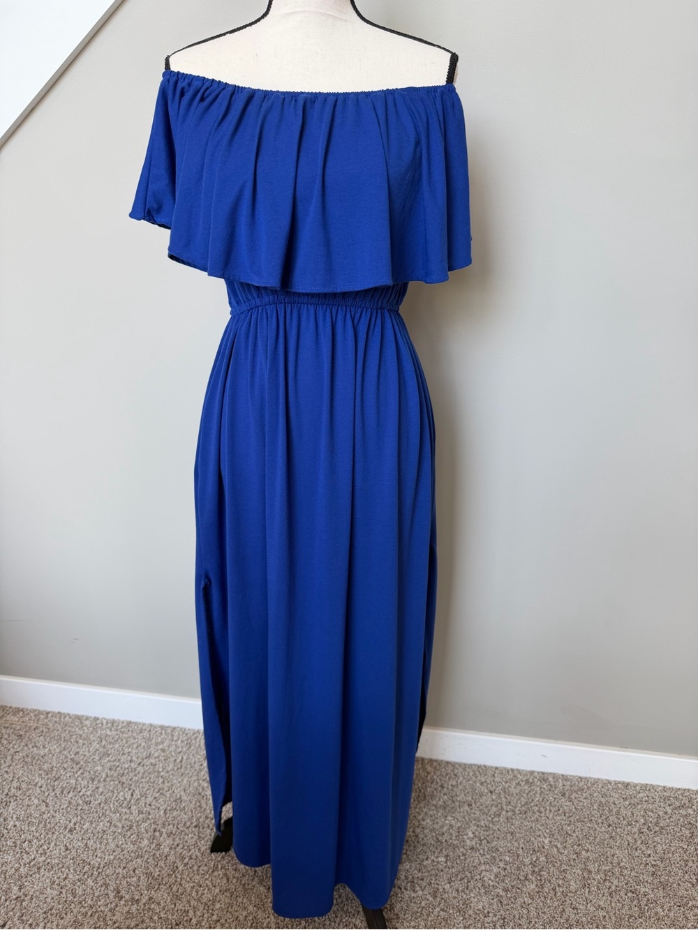 Off-Shoulder Royal Blue Maxi Dress